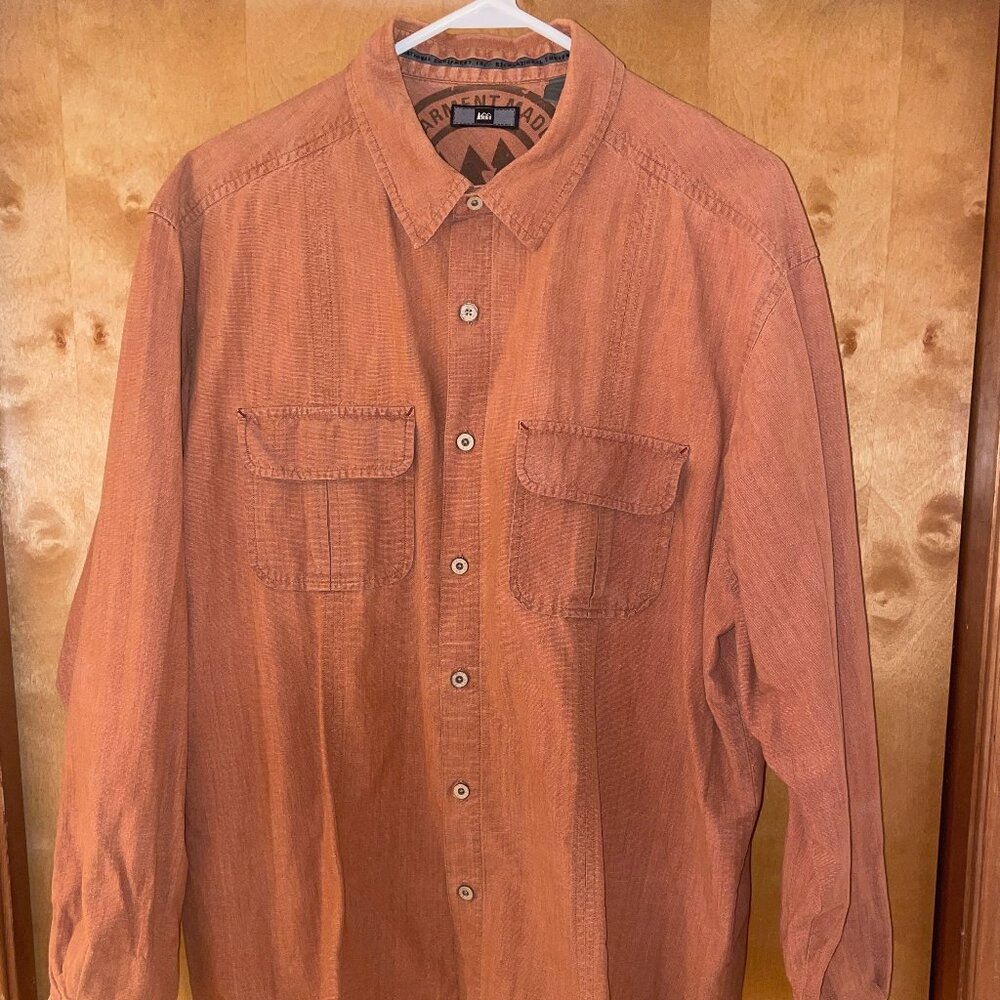 Vintage REI Long Sleeve Full Button Down Orange Men's XL 100% Cotton